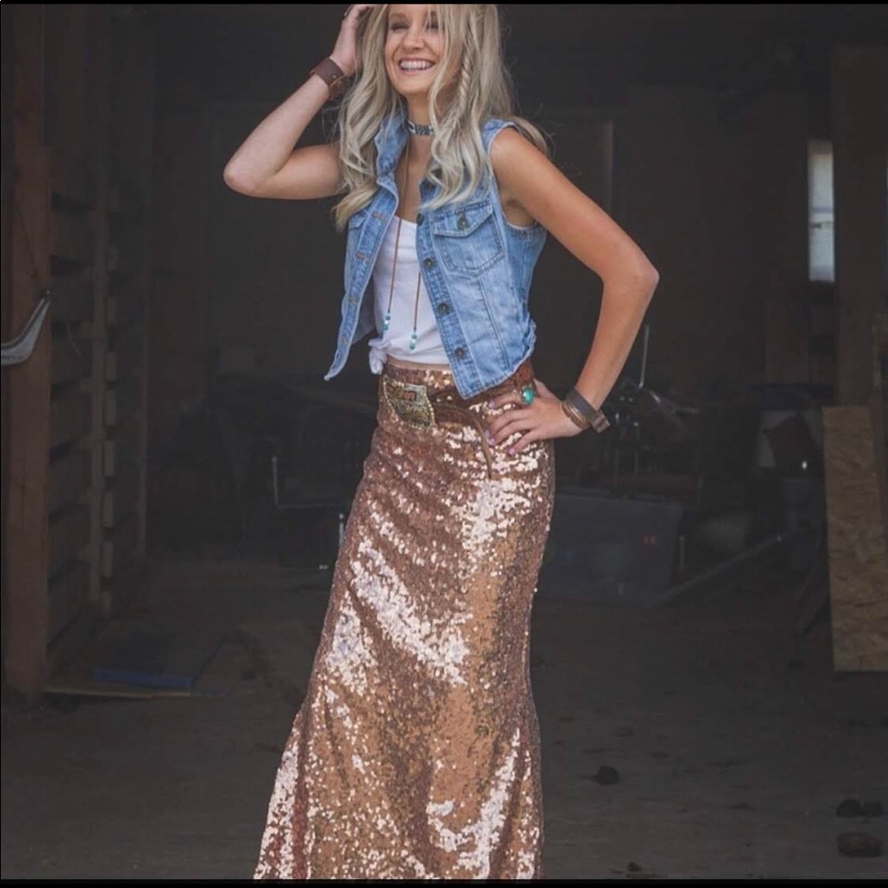 Sequined Maxi Skirt in Rose Gold